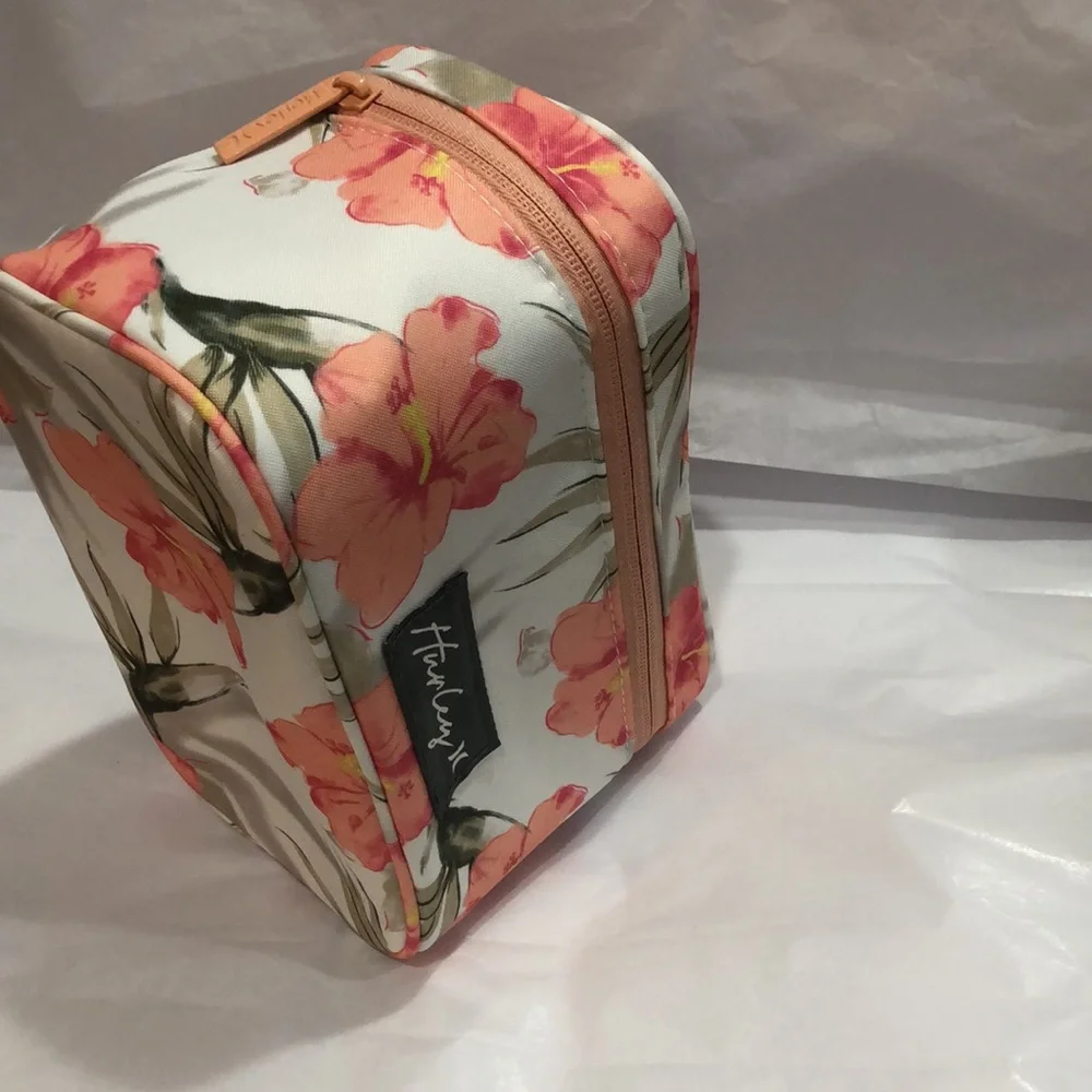 Hurley marshmallow white coral pink tropical print medium makeup beauty case new